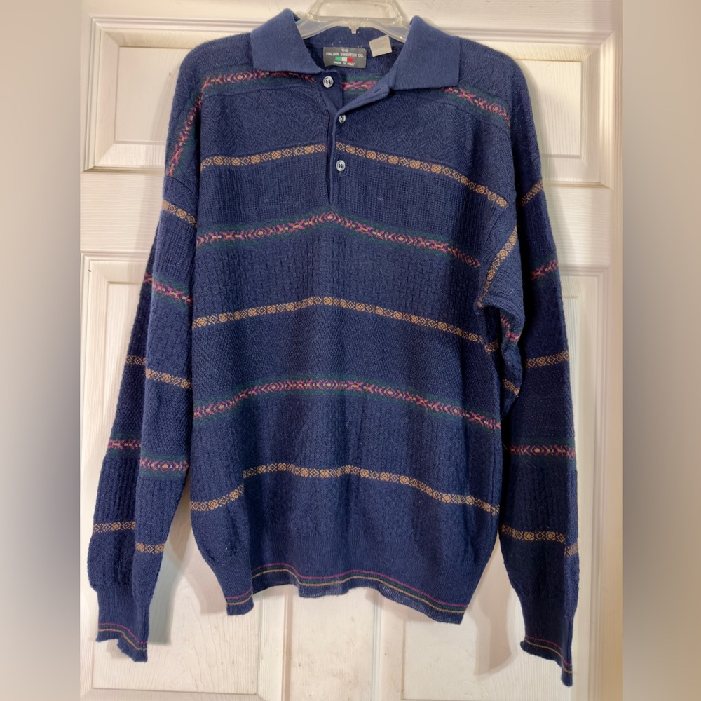 Vintage Italian Sweater Company Navy Long‎ Sleeve Wool Blend Made in Italy L EUC